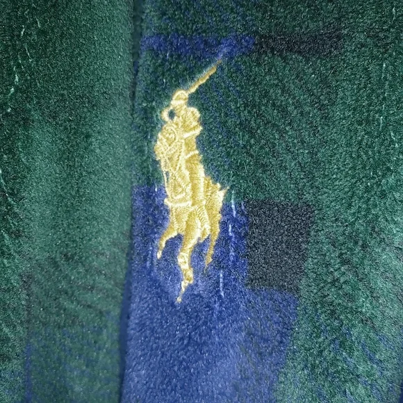 Polo Ralph Lauren S/M Mens Belted Blue Hunter Green Plaid Fleece Robe - Picture 5 of 8